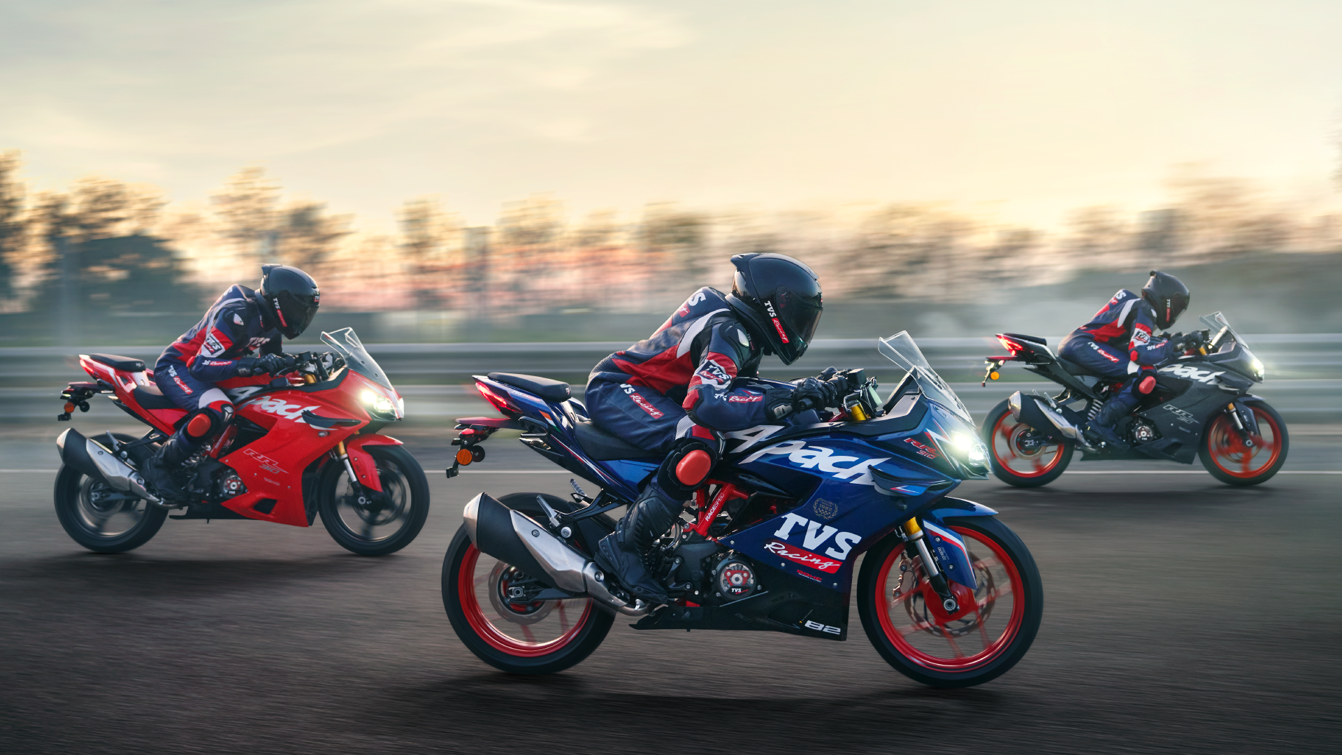 TVS Apache motorcycle in action